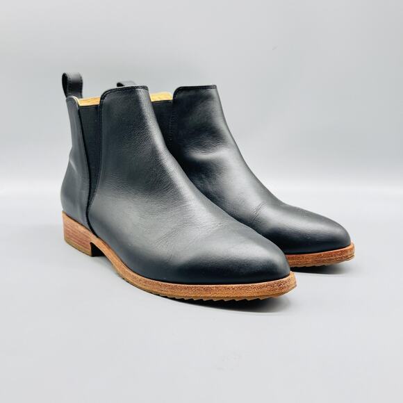 Nisolo Boots Women 7.5 Black Leather Chelsea Ankle Classic Dress Elastic Pull On - Picture 2 of 11